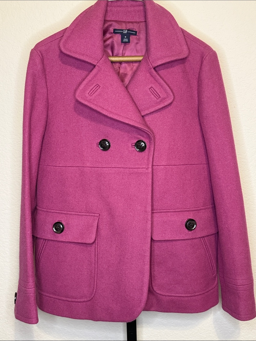 GAP Women's Wool Blend Double-Breasted Peacoat - Fuchsia